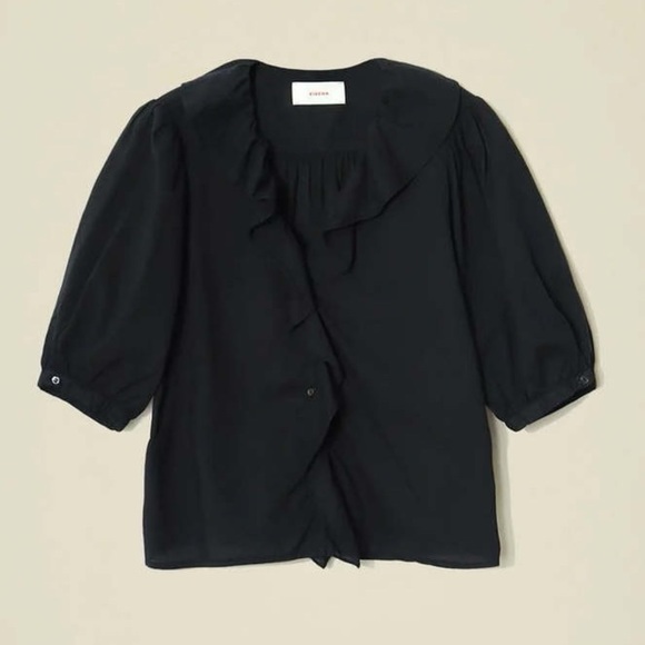 Xirena Caspia Ruffle Button Elbow Length Shirt Black - Picture 3 of 9